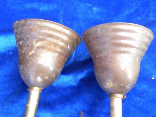 photo of pair antique industrial vintage lighting, brass pendant fixtures w/shades #5