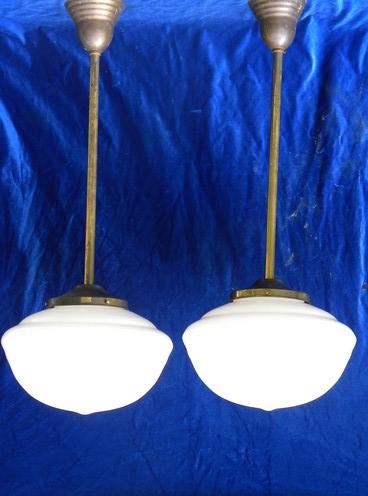 photo of pair antique schoolhouse pendant ceiling lights, vintage lighting #1