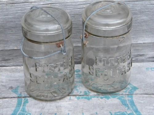 photo of pair antique vintage 1pt Foster Seal Fast canning jars w/wire bails #1