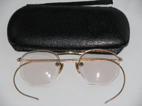 photo of pair antique vintage AO American Optical 12k gold spectacles w/case #1