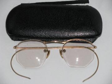 catalog photo of pair antique vintage AO American Optical 12k gold spectacles w/case