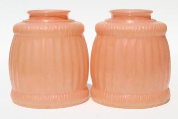 catalog photo of pair antique vintage glass light shades, rose pink parlor boudoir lampshades