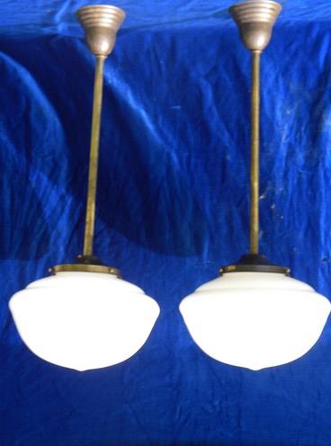 photo of pair antique vintage schoolhouse pendant ceiling lights #1