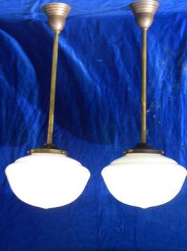 catalog photo of pair antique vintage schoolhouse pendant ceiling lights