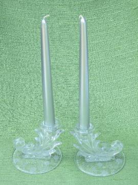 catalog photo of pair baroque Fostoria candlesticks, crystal etch glass candle holders