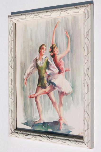 photo of pair framed vintage prints of ballet dancers, retro mid-century kitsch wall art #3