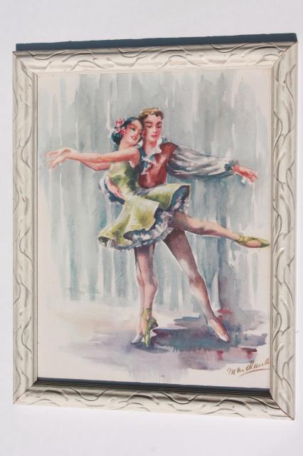 photo of pair framed vintage prints of ballet dancers, retro mid-century kitsch wall art #4