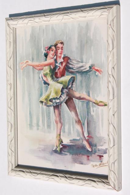 photo of pair framed vintage prints of ballet dancers, retro mid-century kitsch wall art #5