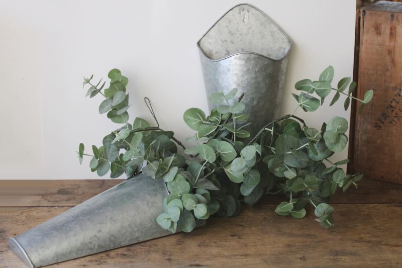 photo of pair galvanized metal wall pocket flower planter buckets or storage bins, modern farmhouse decor  #3