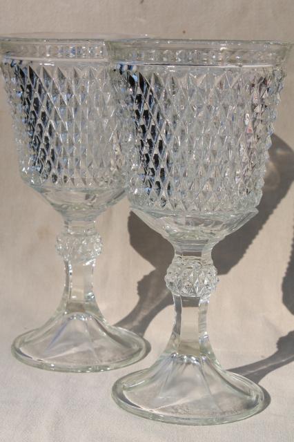 photo of pair huge glass goblet vases, diamond point pattern pressed glass apothecary jar urns #1