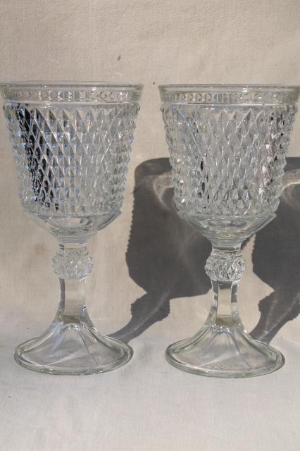 photo of pair huge glass goblet vases, diamond point pattern pressed glass apothecary jar urns #2