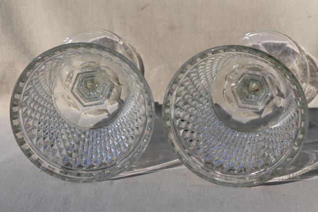 photo of pair huge glass goblet vases, diamond point pattern pressed glass apothecary jar urns #4