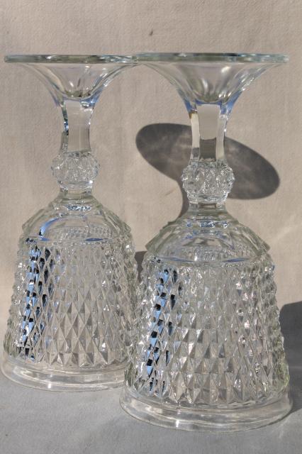 photo of pair huge glass goblet vases, diamond point pattern pressed glass apothecary jar urns #6