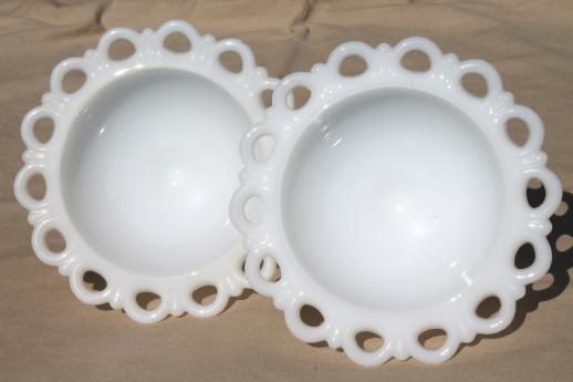 photo of pair lace edge milk glass centerpiece bowls for flowers & glass frog flower holder inserts #8