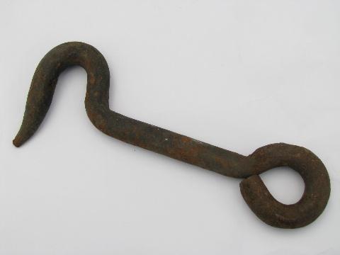 photo of pair large antique, hand-forged iron barn or stable door latch hooks #2