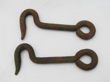catalog photo of pair large antique, hand-forged iron barn or stable door latch hooks