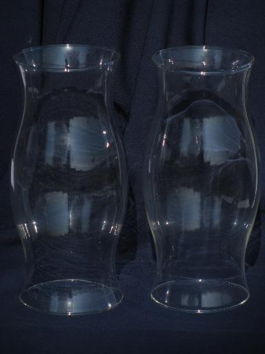 photo of pair large blown glass chimneys, hurricane candle holder shades #1