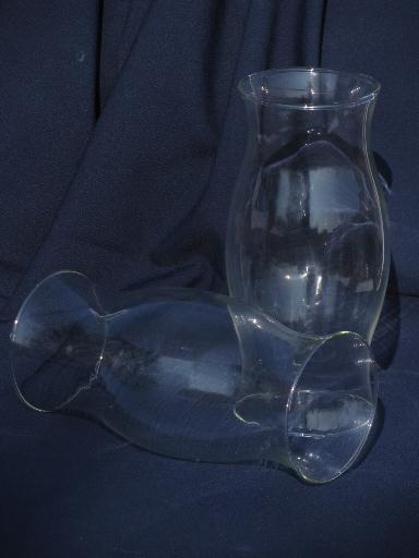 photo of pair large blown glass chimneys, hurricane candle holder shades #2