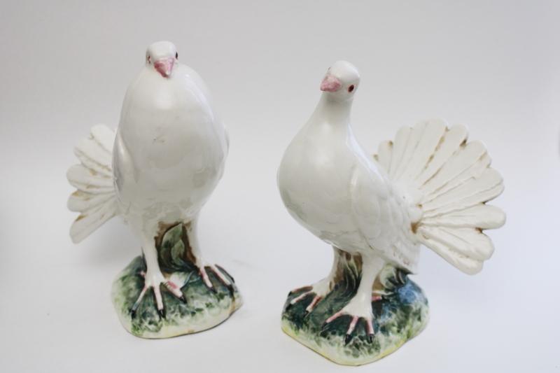 photo of pair large ceramic birds figurines, doves or white pigeons, vintage wedding decor #1