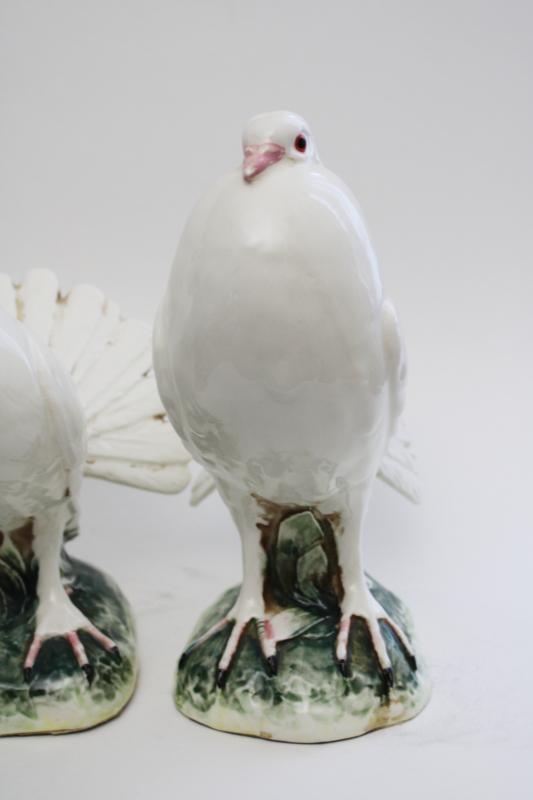 photo of pair large ceramic birds figurines, doves or white pigeons, vintage wedding decor #2