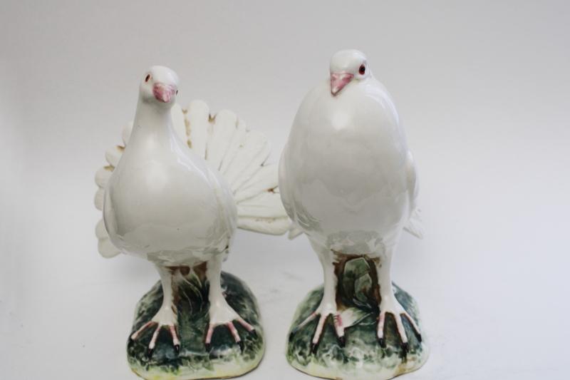 photo of pair large ceramic birds figurines, doves or white pigeons, vintage wedding decor #3