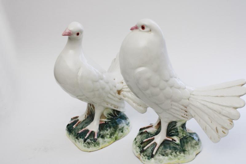 photo of pair large ceramic birds figurines, doves or white pigeons, vintage wedding decor #6