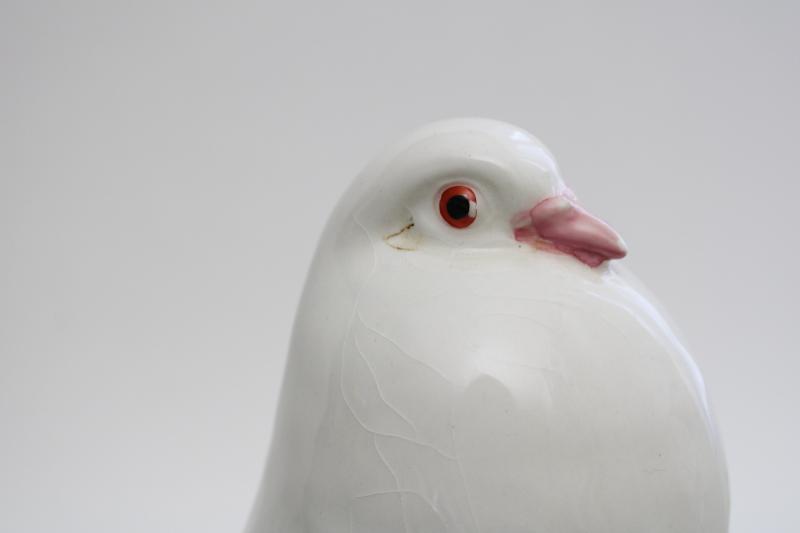 photo of pair large ceramic birds figurines, doves or white pigeons, vintage wedding decor #7