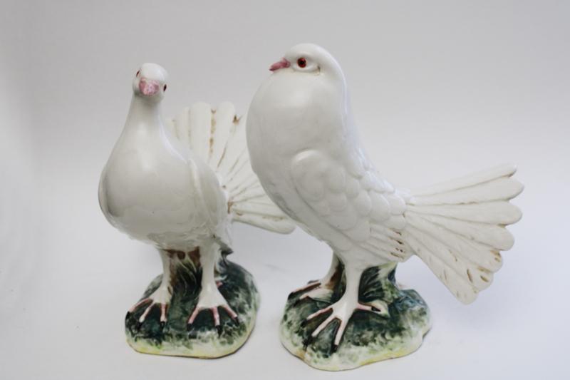 photo of pair large ceramic birds figurines, doves or white pigeons, vintage wedding decor #9