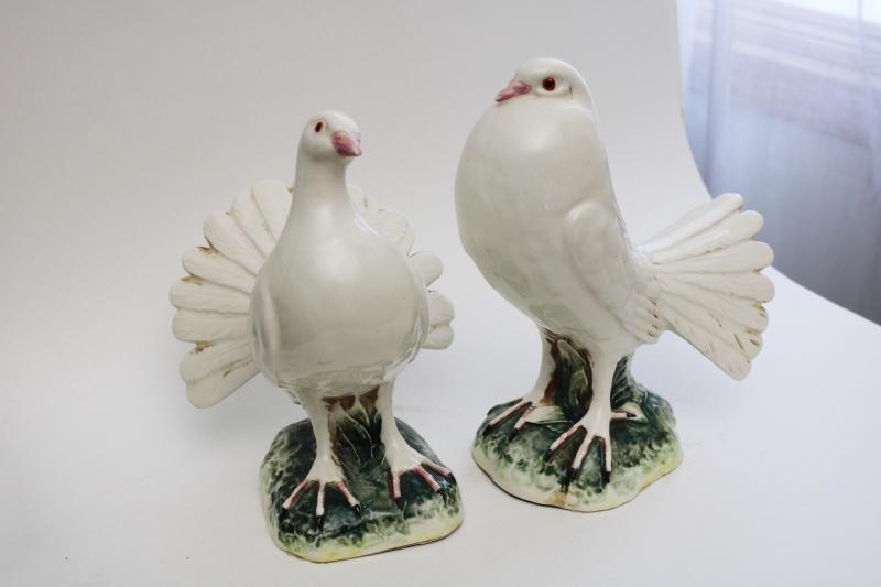 photo of pair large ceramic birds figurines, doves or white pigeons, vintage wedding decor #10