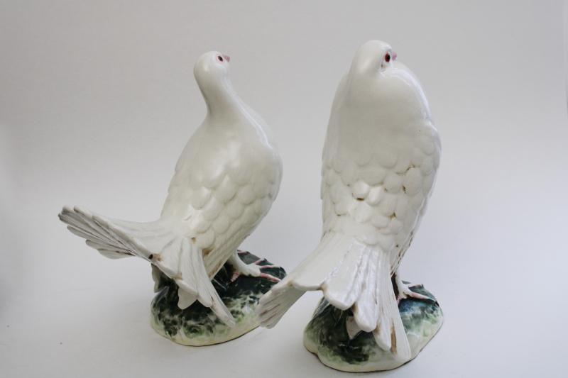 photo of pair large ceramic birds figurines, doves or white pigeons, vintage wedding decor #11