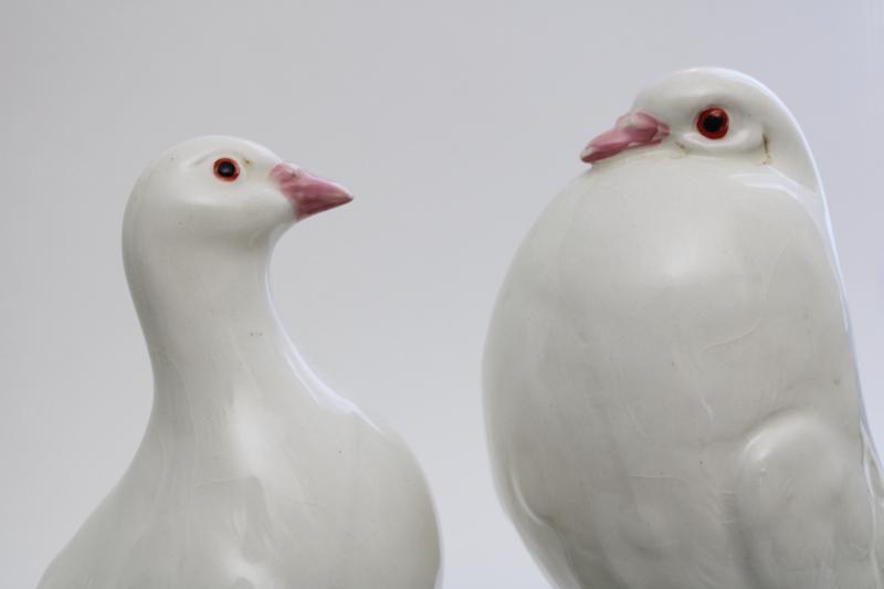 photo of pair large ceramic birds figurines, doves or white pigeons, vintage wedding decor #13