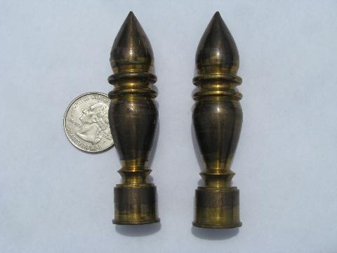 photo of pair large heavy solid brass finials, vintage Stiffel or Rembrandt lamp parts? #1