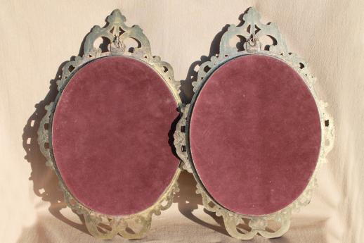 photo of pair large ornate metal picture frames w/ curved convex glass, gleaners prints #7