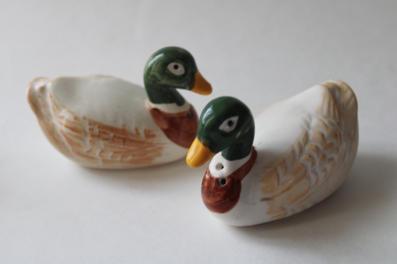 photo of pair mallard ducks S&P vintage hand painted ceramic salt and pepper shakers  #1