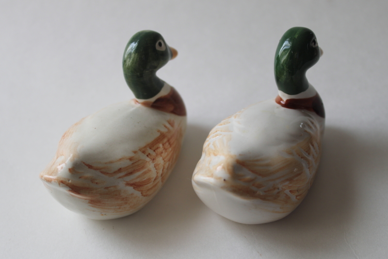 photo of pair mallard ducks S&P vintage hand painted ceramic salt and pepper shakers  #3