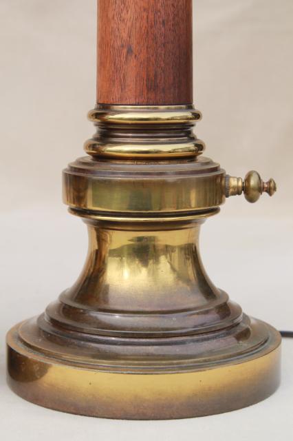 photo of pair mid-century vintage Stiffel lamps, solid brass & wood lamps w/ three way switch #7