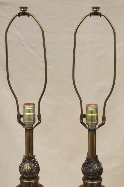 photo of pair mid-century vintage Stiffel lamps, solid brass & wood lamps w/ three way switch #10