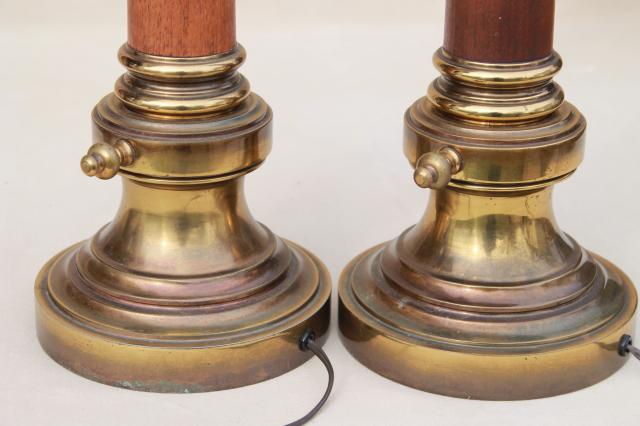 photo of pair mid-century vintage Stiffel lamps, solid brass & wood lamps w/ three way switch #11