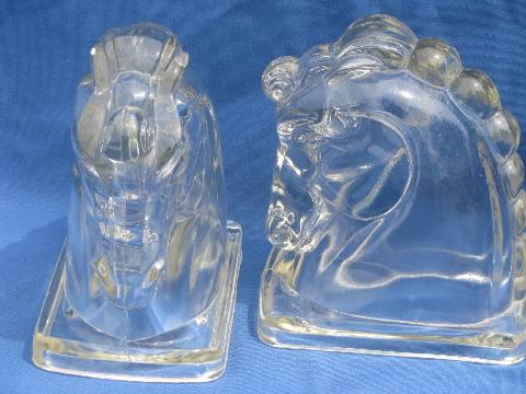 photo of pair mod glass horse bookends, mid-century vintage deco moderne #1