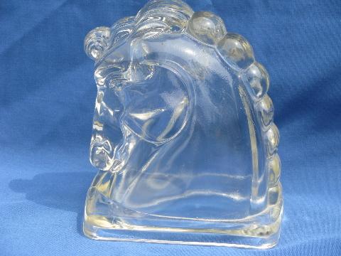 photo of pair mod glass horse bookends, mid-century vintage deco moderne #2