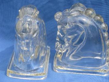 catalog photo of pair mod glass horse bookends, mid-century vintage deco moderne