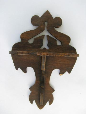 photo of pair of 1930s vintage fretwork wood wall bracket shelves #2