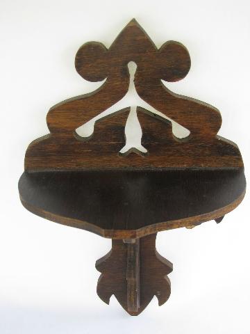 photo of pair of 1930s vintage fretwork wood wall bracket shelves #4