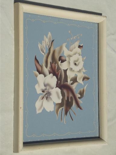 photo of pair of 40s vintage Turner floral prints, shabby cottage flower pictures #4