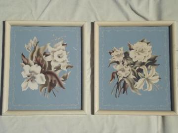 catalog photo of pair of 40s vintage Turner floral prints, shabby cottage flower pictures