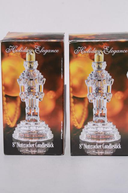 photo of pair of Christmas nutcracker tall glass candlesticks, holiday crystal elegance #8