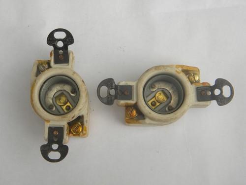 photo of pair of Mazda vintage ceramic porcelain Edison lamp socket or fuse holders #2