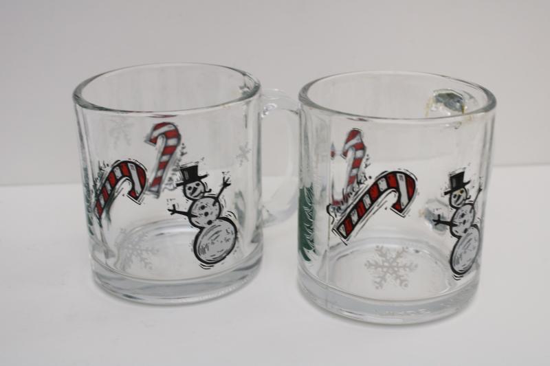 photo of pair of Starbucks glass coffee mugs w/ Christmas tree, snowman, candy canes  #2