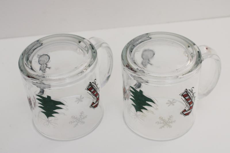 photo of pair of Starbucks glass coffee mugs w/ Christmas tree, snowman, candy canes  #4