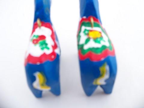 photo of pair of Swedish Dala style, hand painted folk art wood horses, handmade in Wisconsin #6